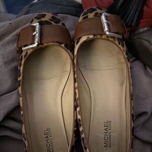 Michael Kors Animal Print Flats with Silver Buckle